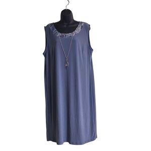 R&M Collection Womens Blue Sleeveless Shift Dress with Necklace Size 18